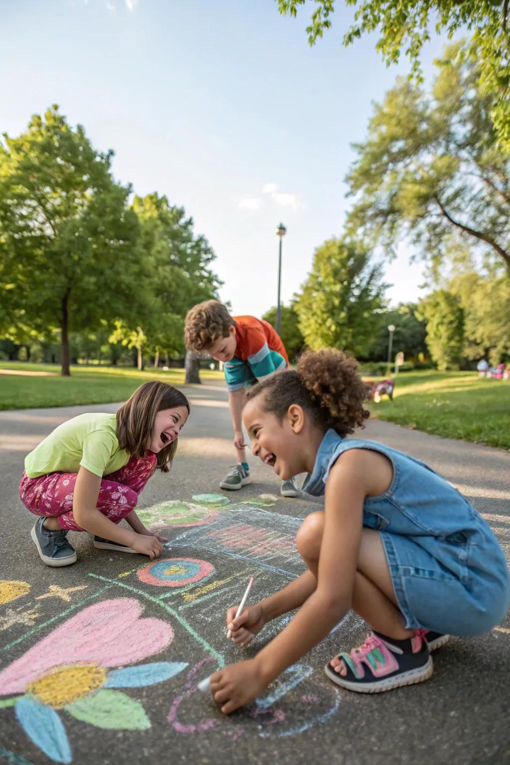 A sidewalk drawing area inspires creativity and artistic expression.