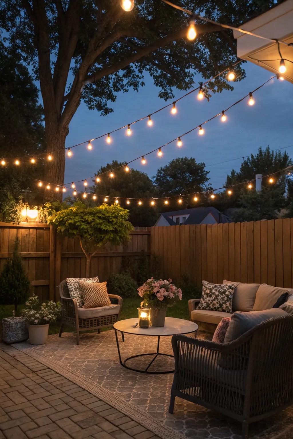 String lights transform your patio into a captivating space.