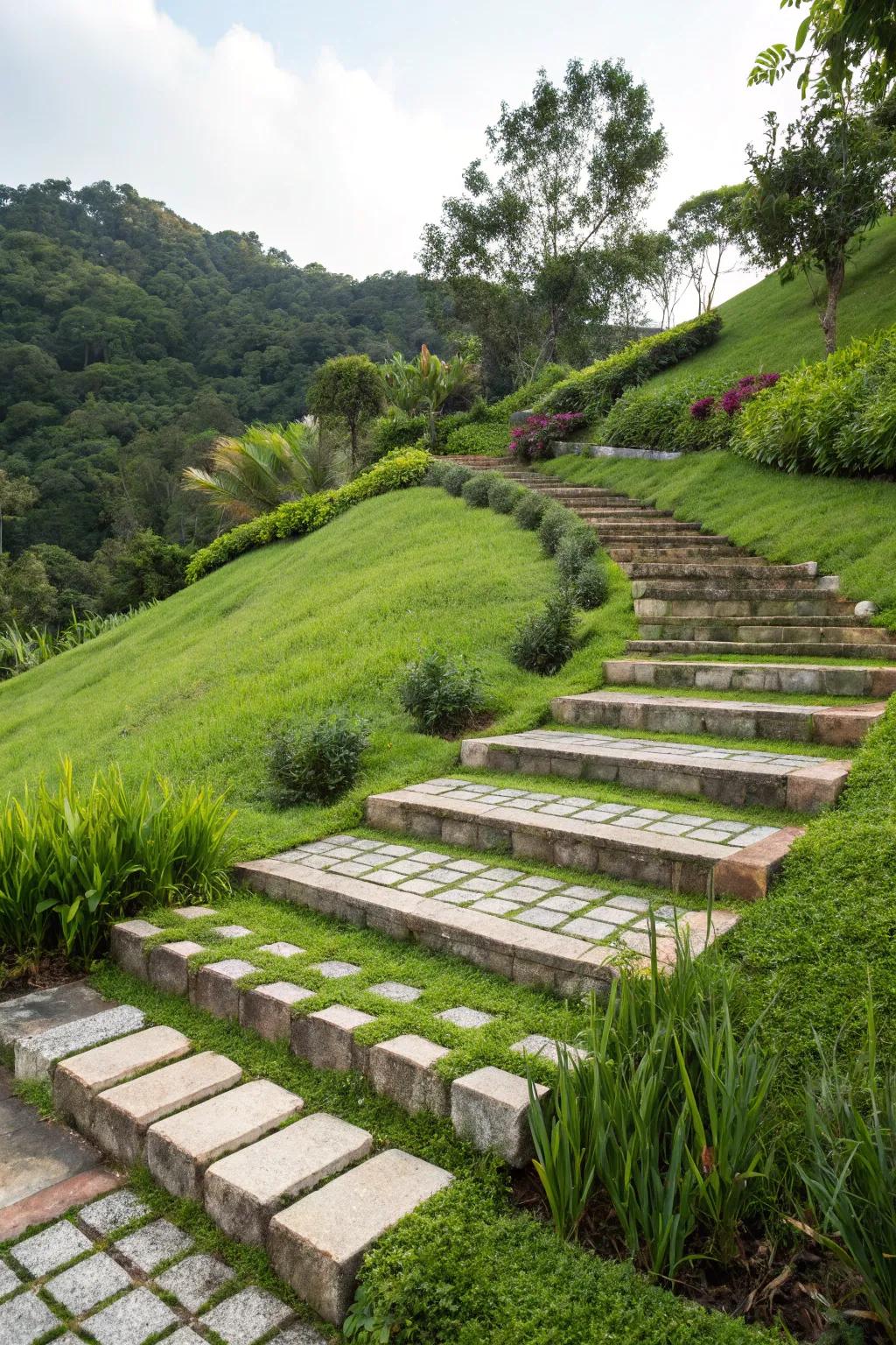 Tiered strolls beautifully manage inclines.