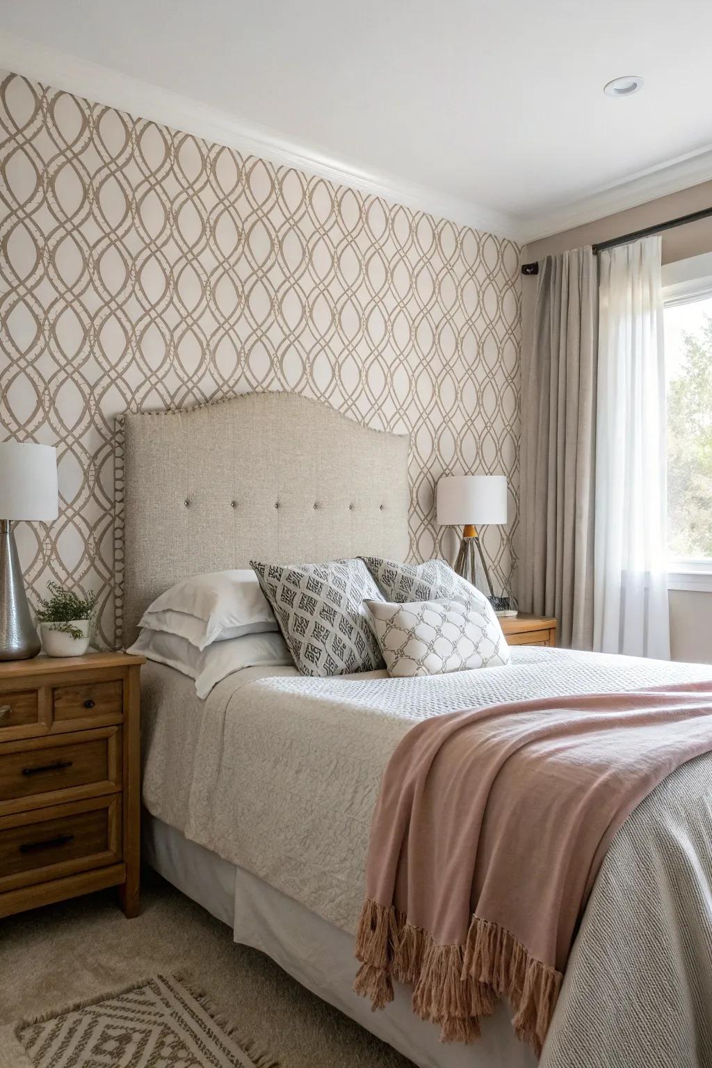 Craft a charming faux headboard with wallpaper elegance.