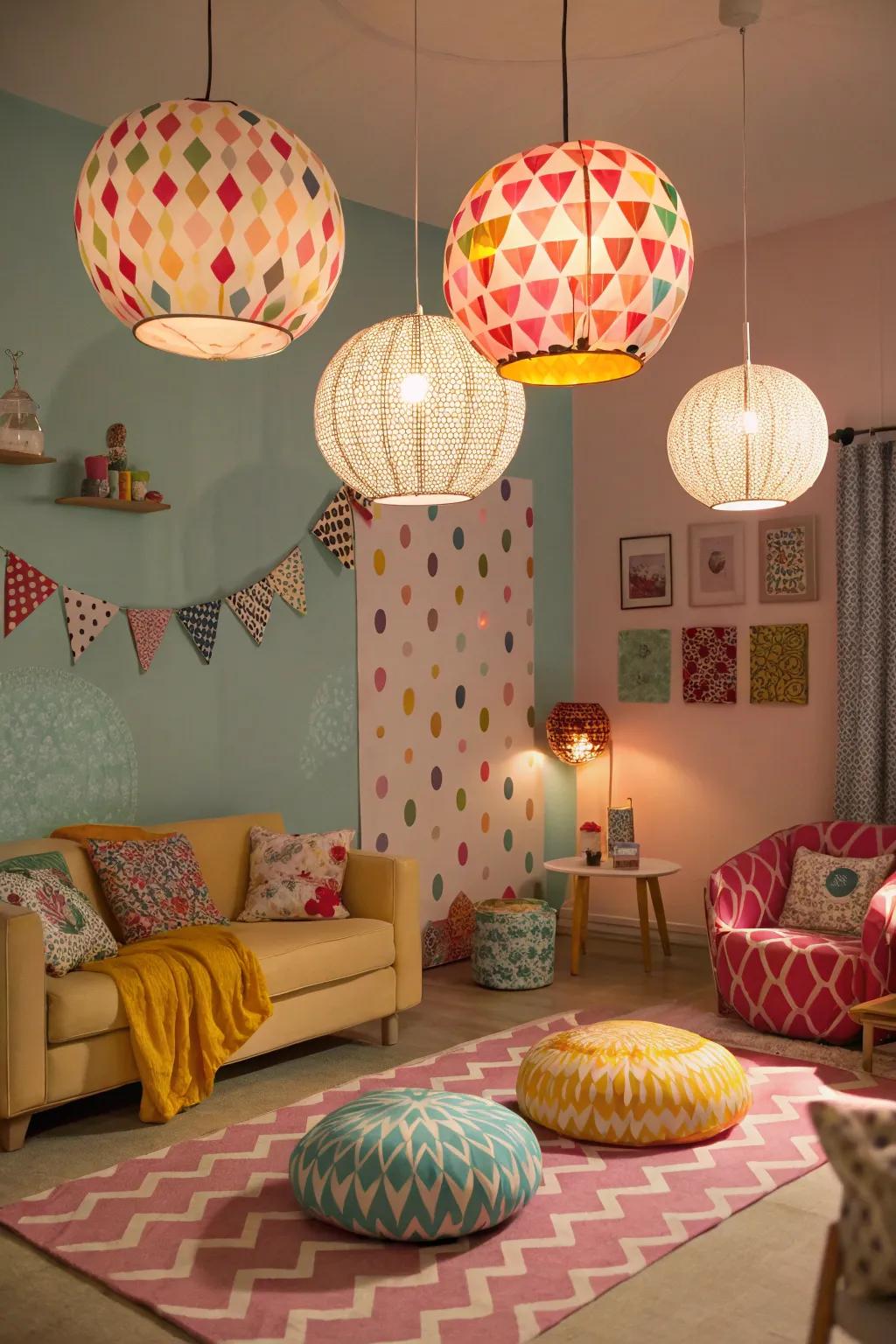 Patterned pendants add a whimsical touch to your space.