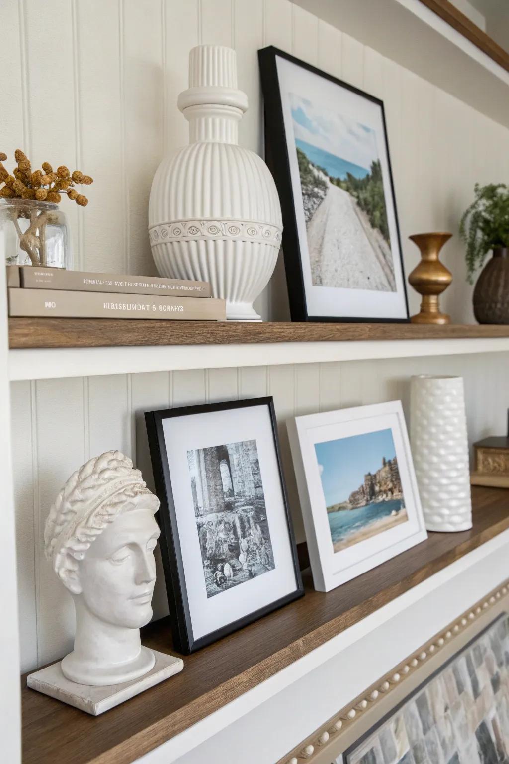 Utilize void area for a striking and elegant shelf arrangement.