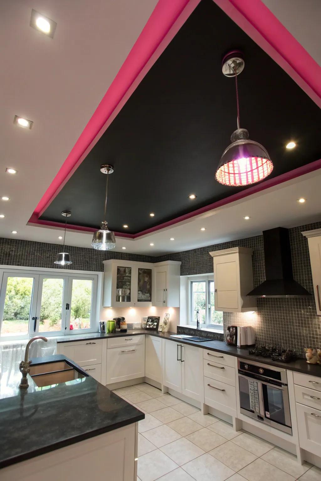 Ceiling highlights introduce an unexpected design element.