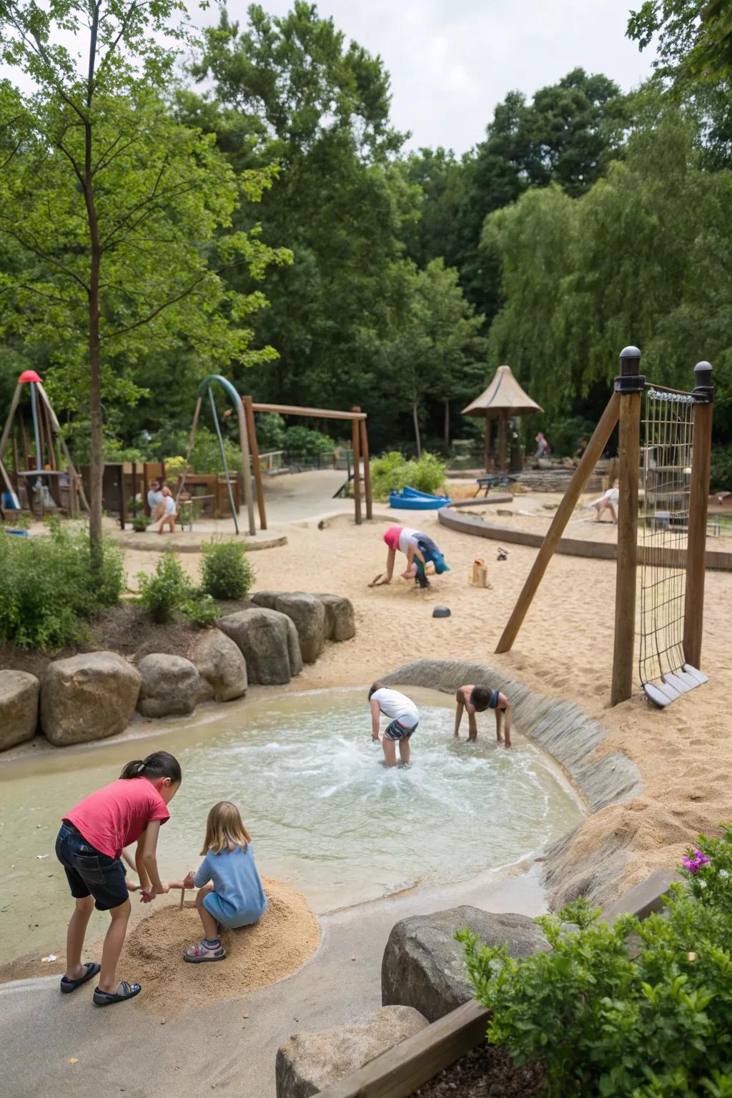 Beach sand and water zones offer play experiences that feel good.