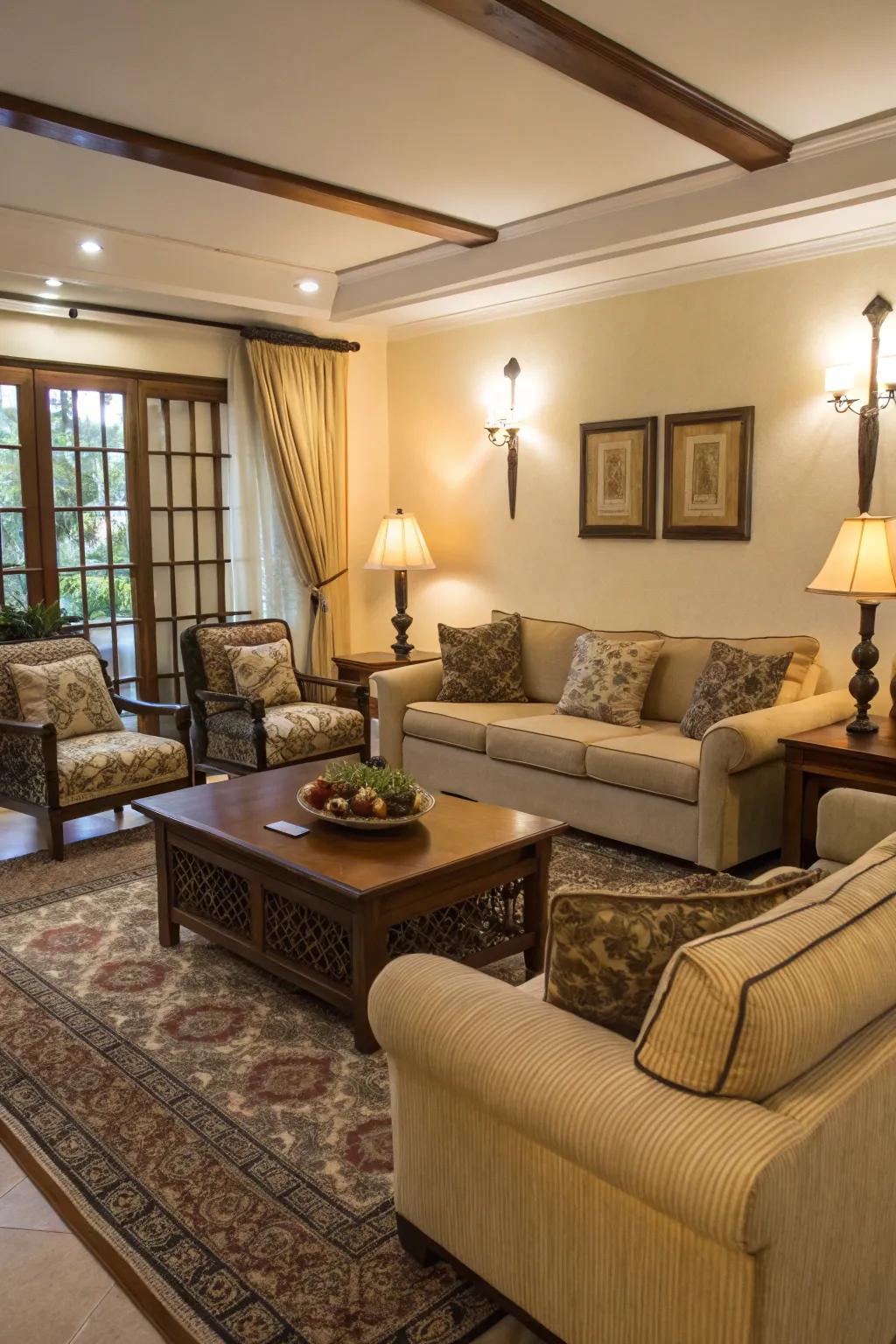 Ground-resting seating creates a relaxed ambiance.