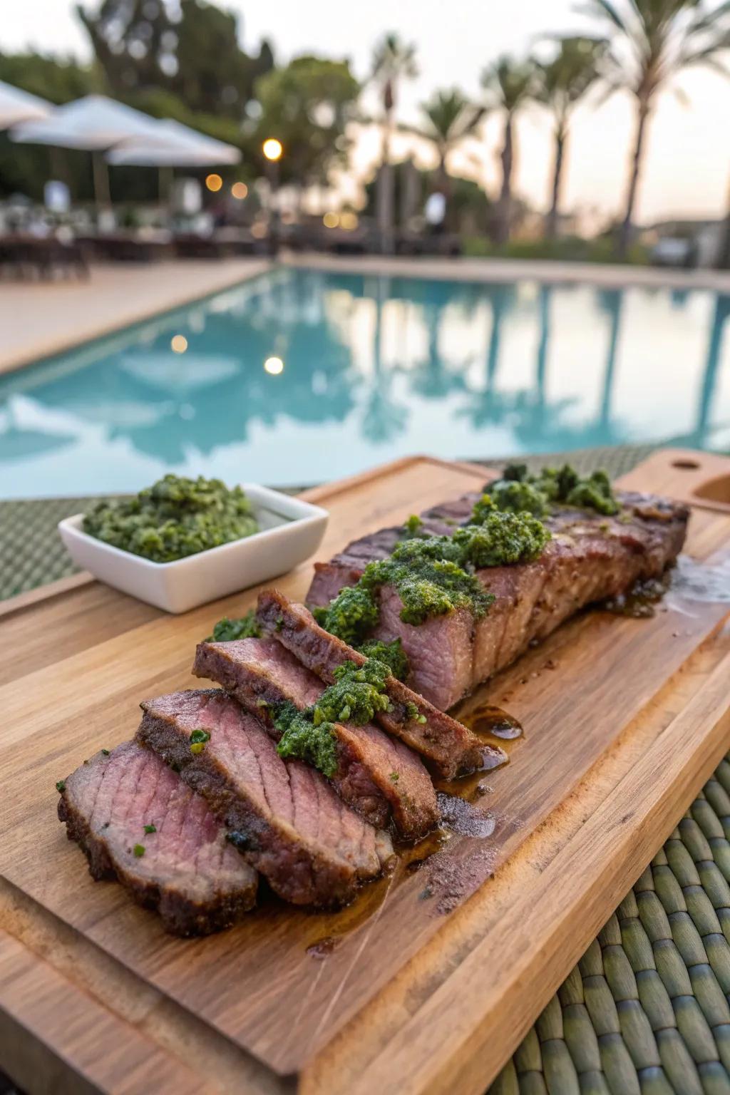 Indulge in a perfectly cooked herb infused steak.