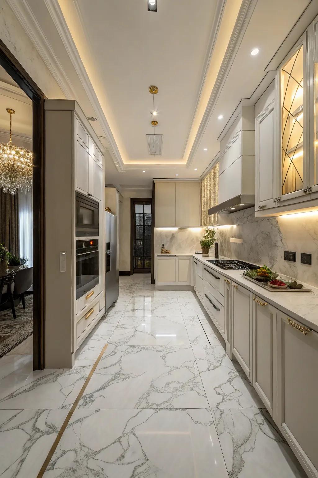 Stone patterns contribute grace and opulence to kitchen settings.