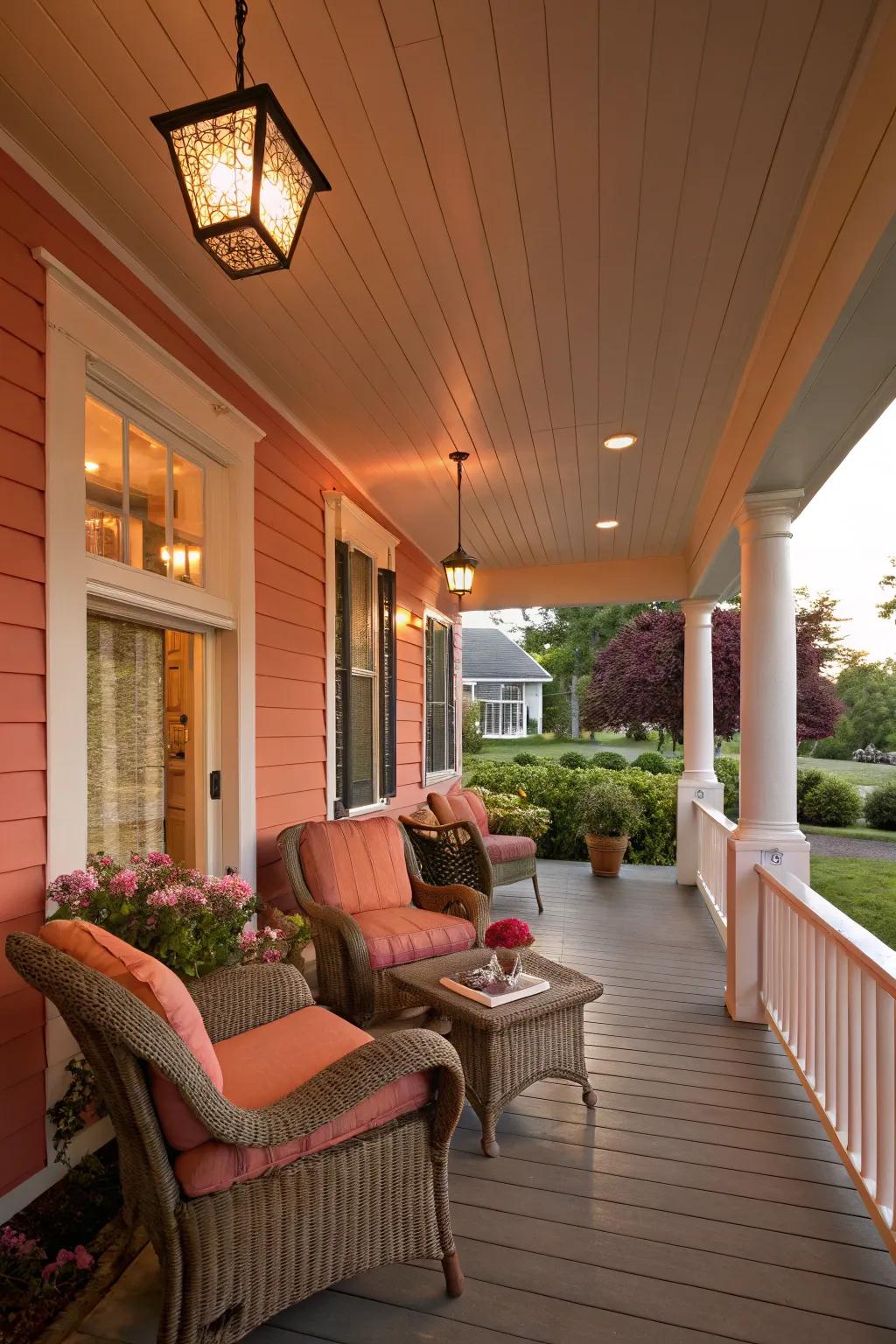 A coral veranda that radiates warmth and hospitality.