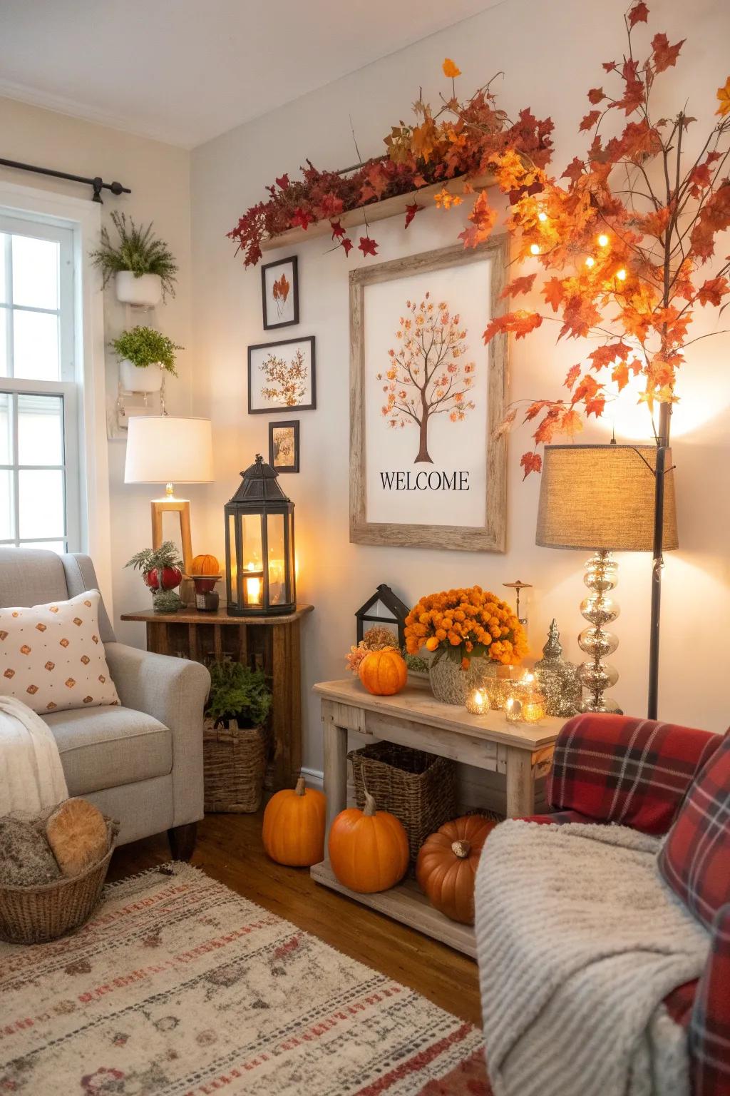 Seasonal name art keeping a sitting room decor fresh.