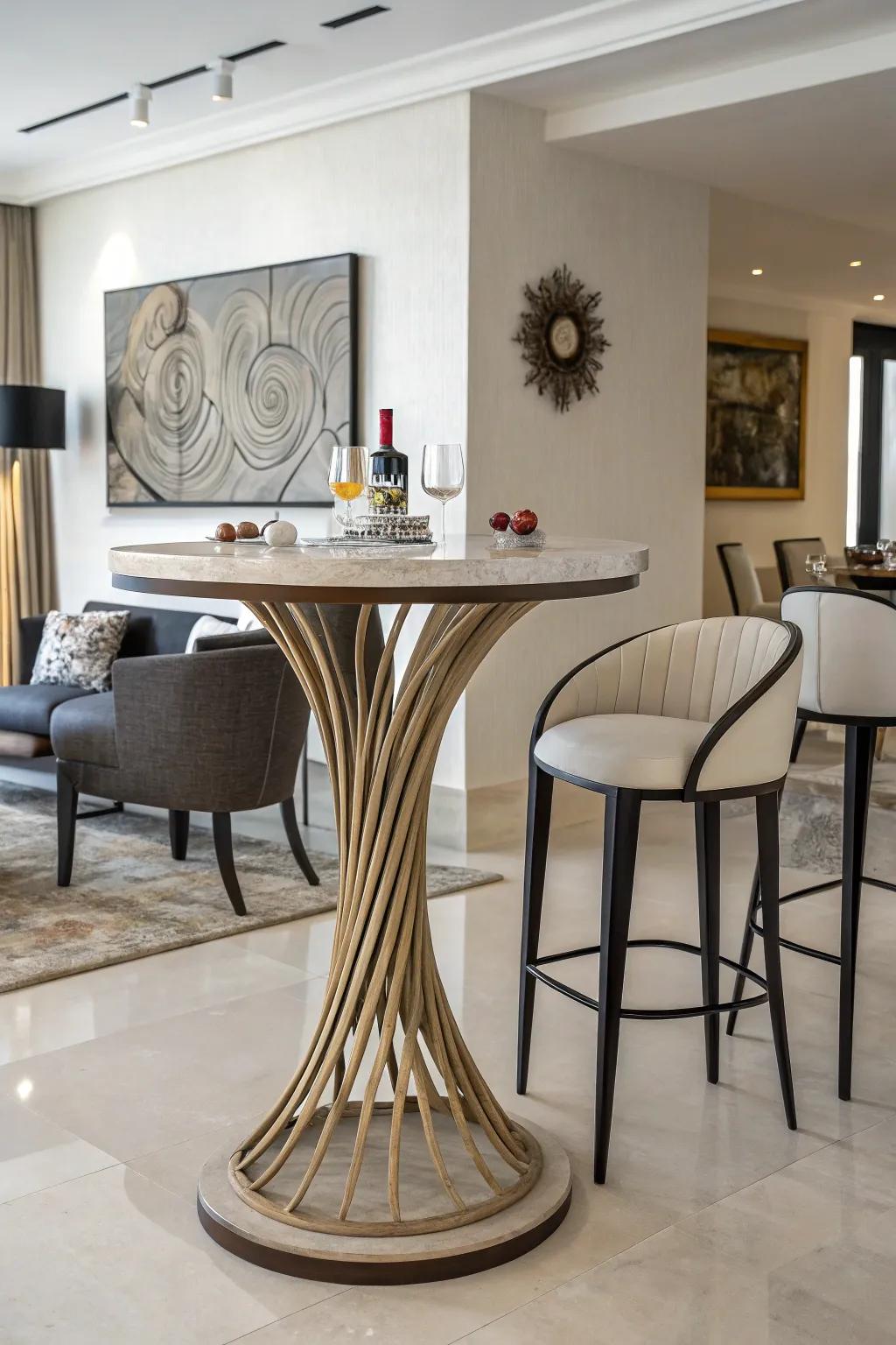 Art meets function with shaped pub tables.