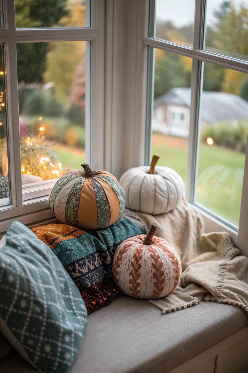Fabric-covered pumpkins bring warmth and texture to your decor.