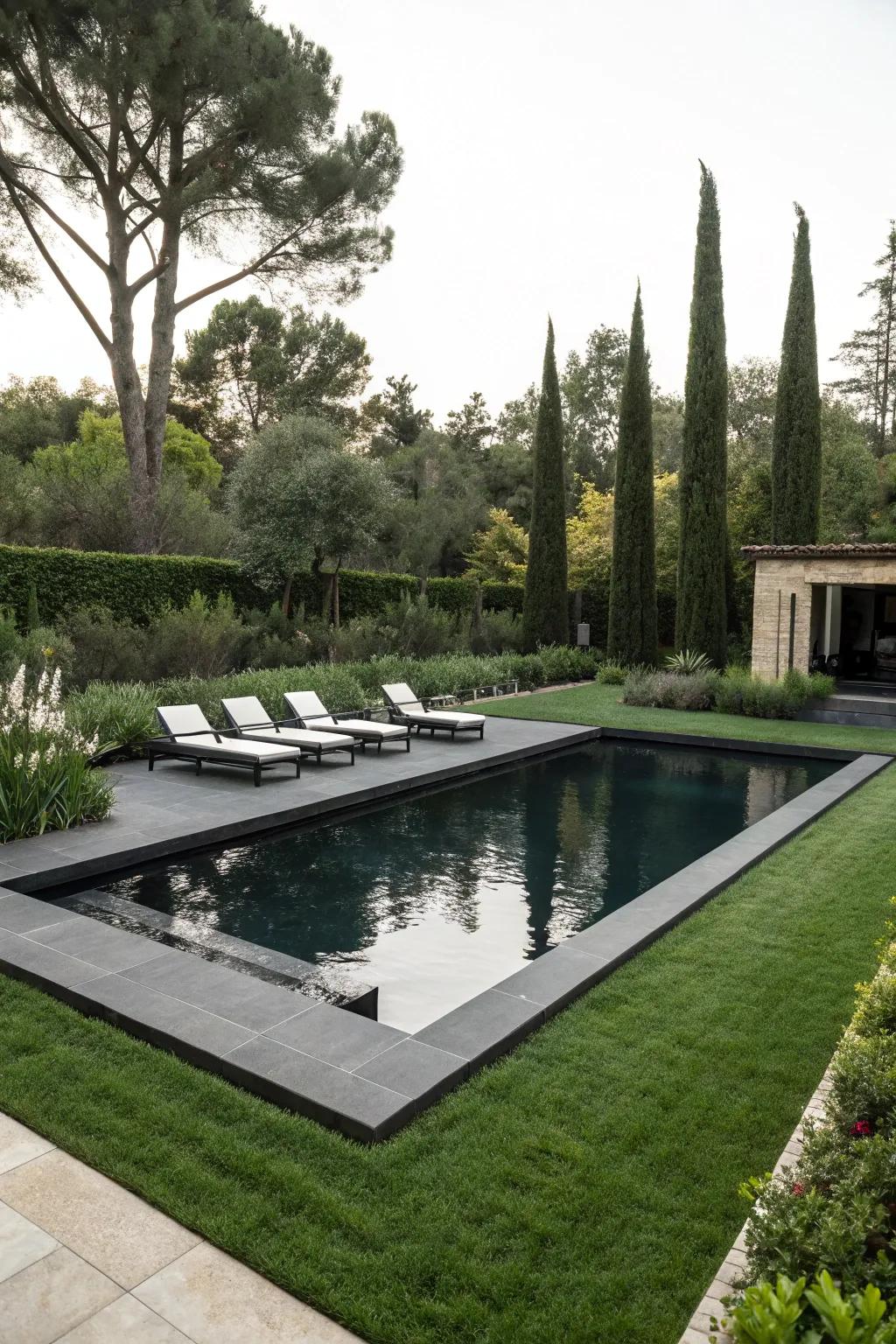 Dark bottom pools add drama and elegance to any backyard.