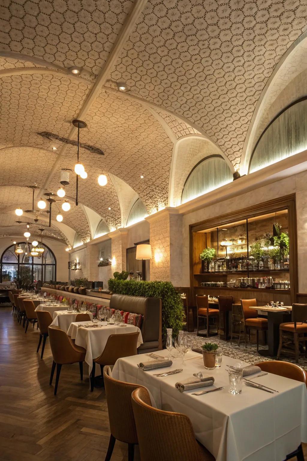 Textured ceilings introduce depth and interest.