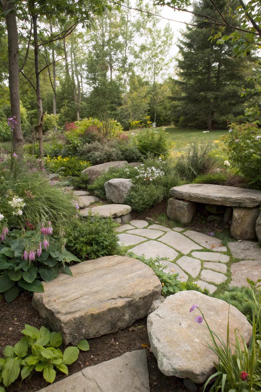 Unwind in a natural stone seating space.