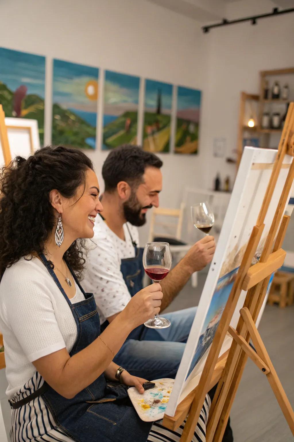 Savor a calming and imaginative evening of wine and painting.
