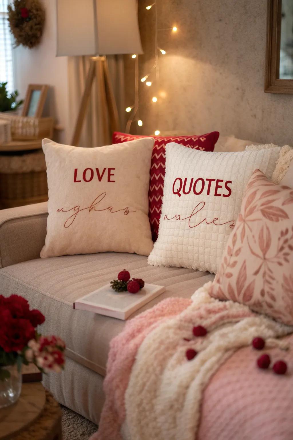Cozy up your space with delightful themed cushions. #ThrowPillows #LoveQuotes