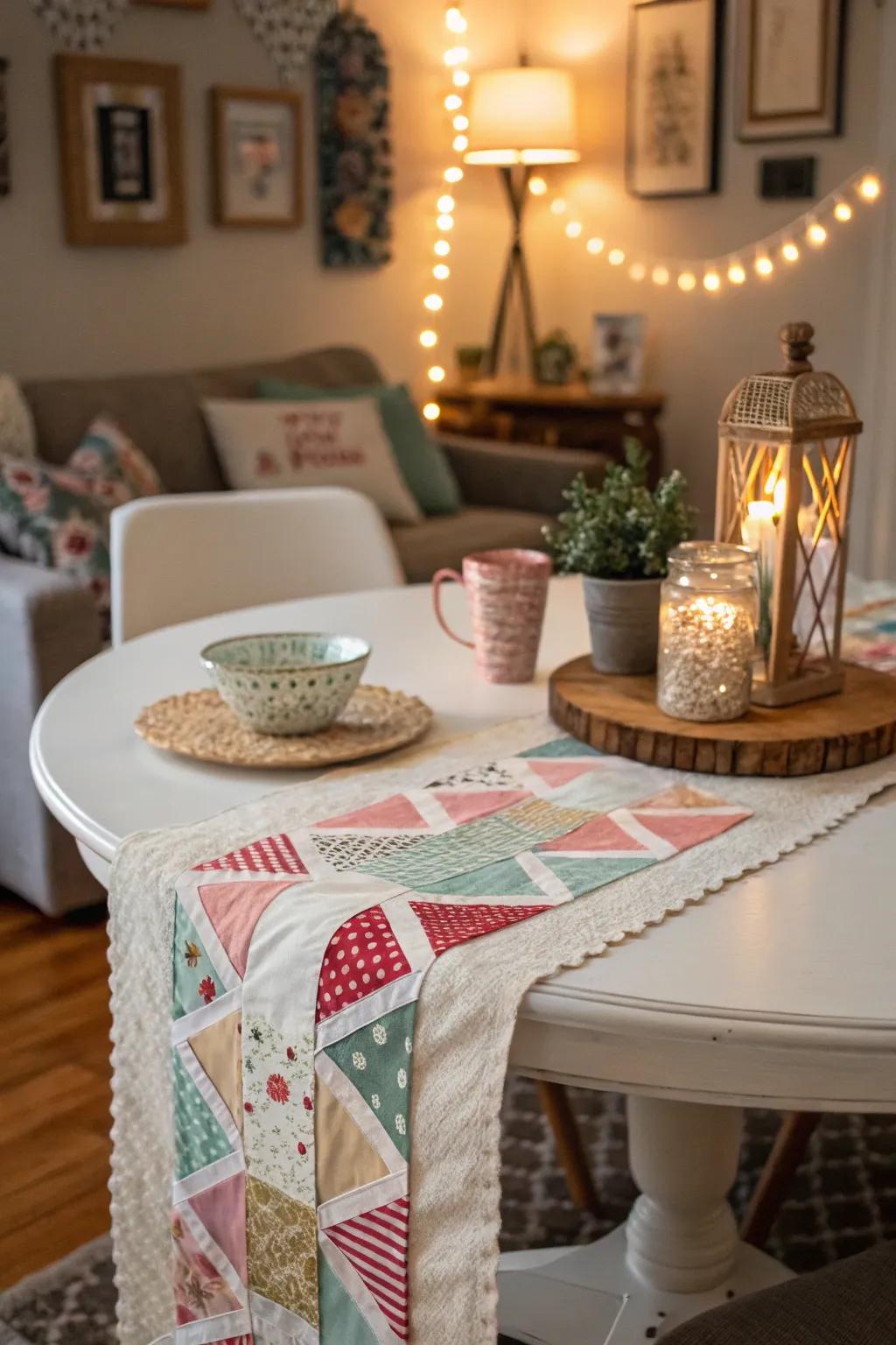 Material remnants make for a unique, personalized table runner.