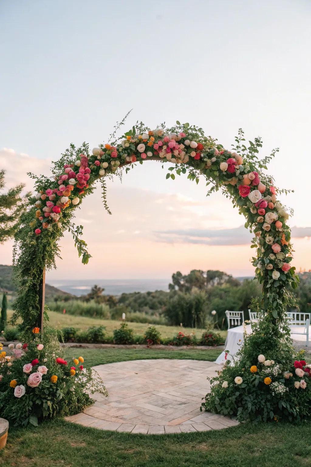 A circular wedding arch symbolizing infinity.