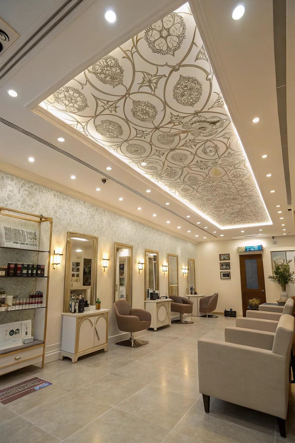 A unique ceiling design draws attention.