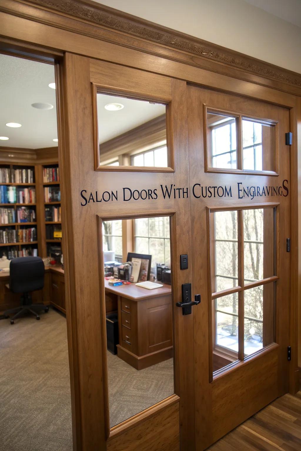 Custom engraved swinging doors let you personalize your space.