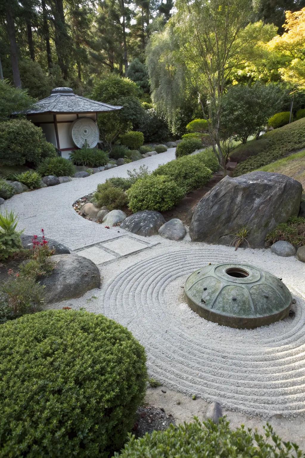 Zen gardens furnish a serene and artistic shield.