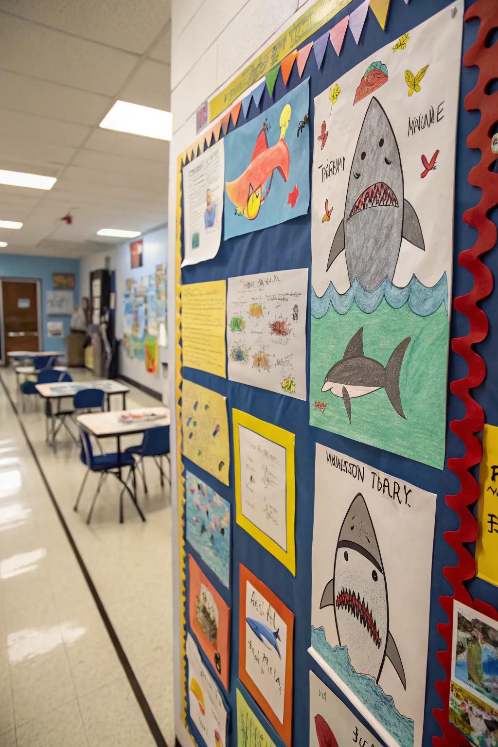 Celebrate creativity through an exhibit of shark-themed student art.