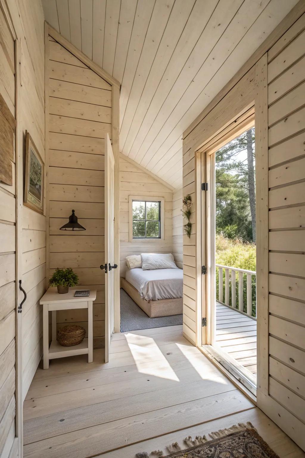 Small bedrooms made to feel more expansive and airy through light shiplap.