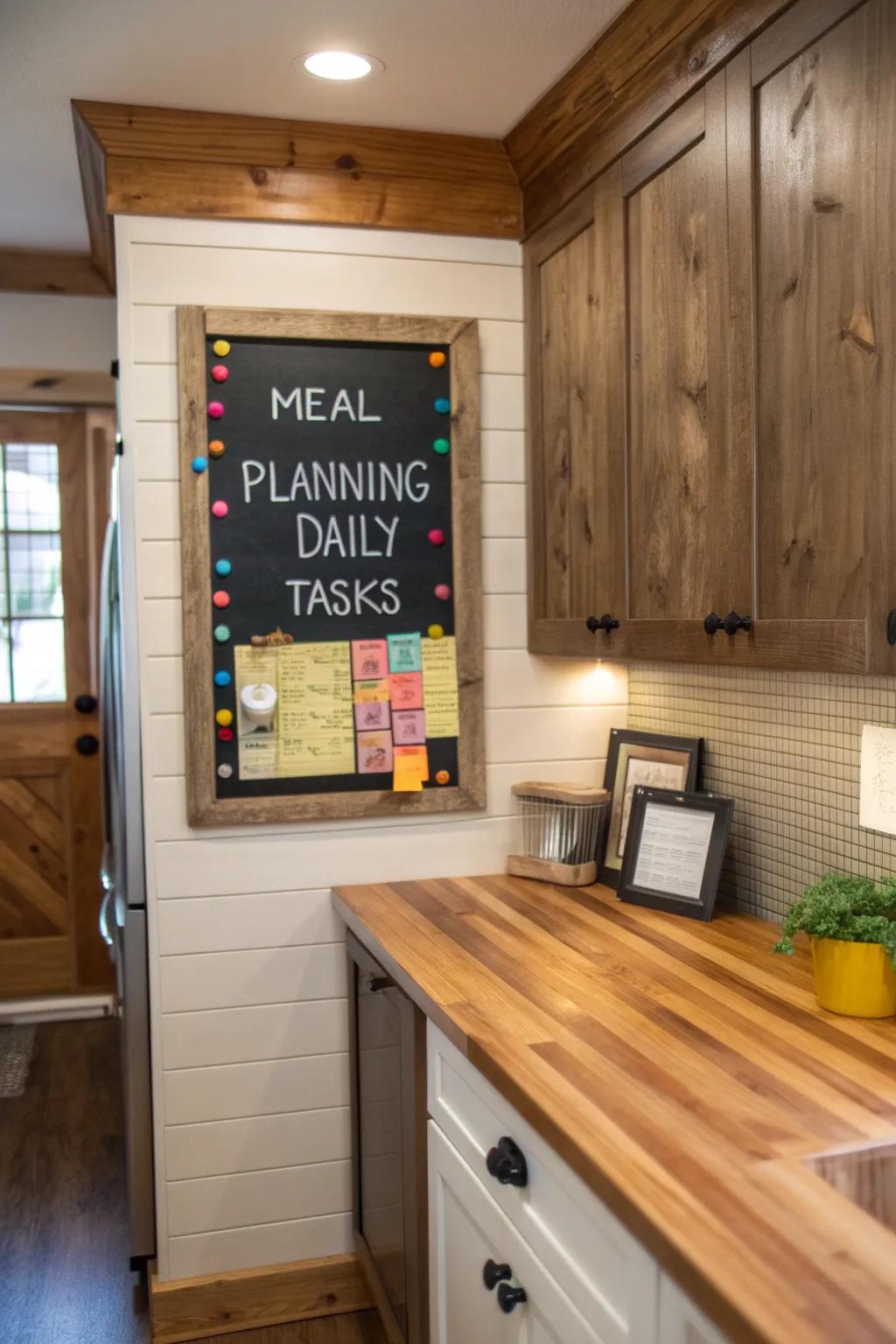 Keep your kitchen organized with a timber cladding central hub.