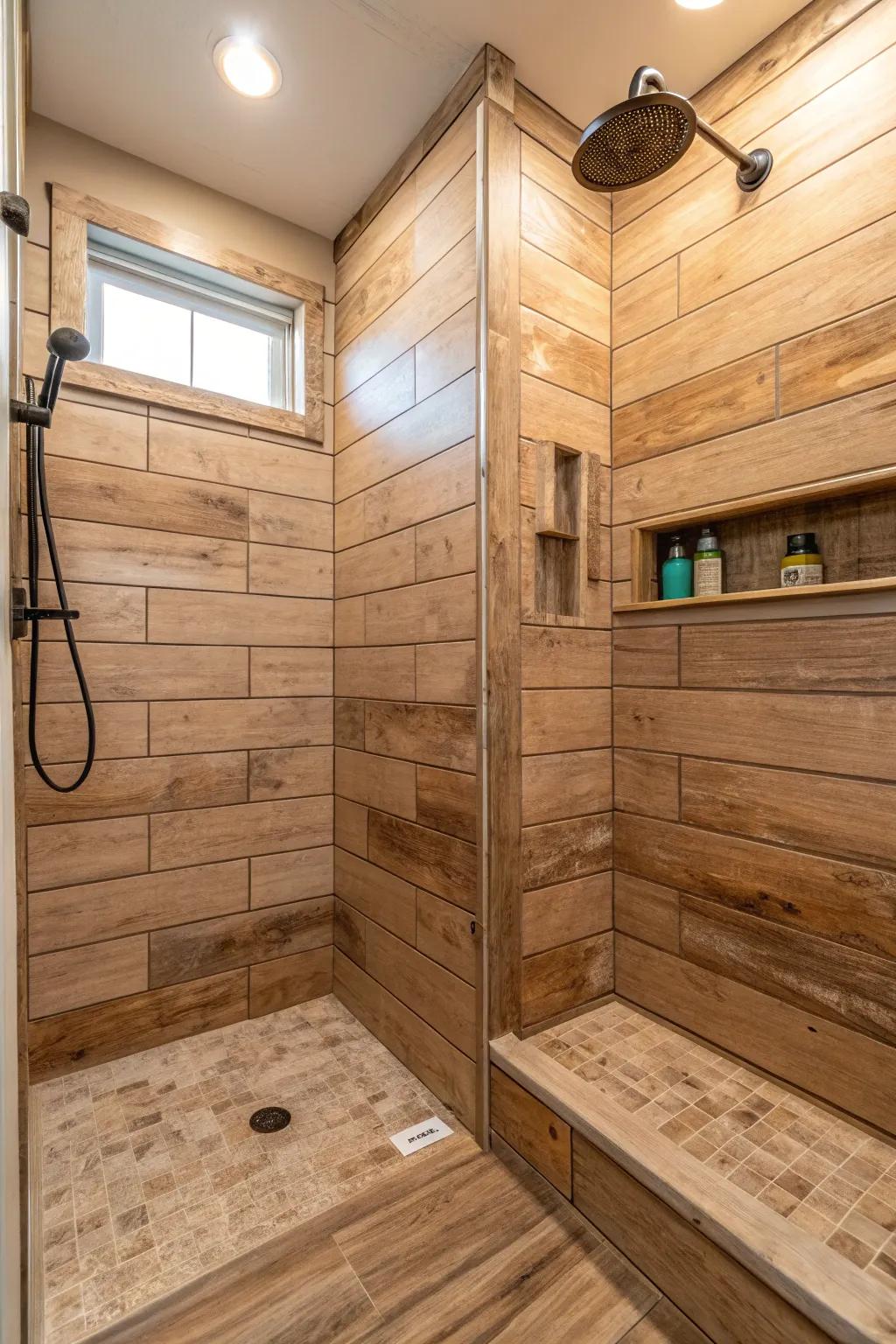 Enjoy the cozy touch of timber-look bases in your shower.