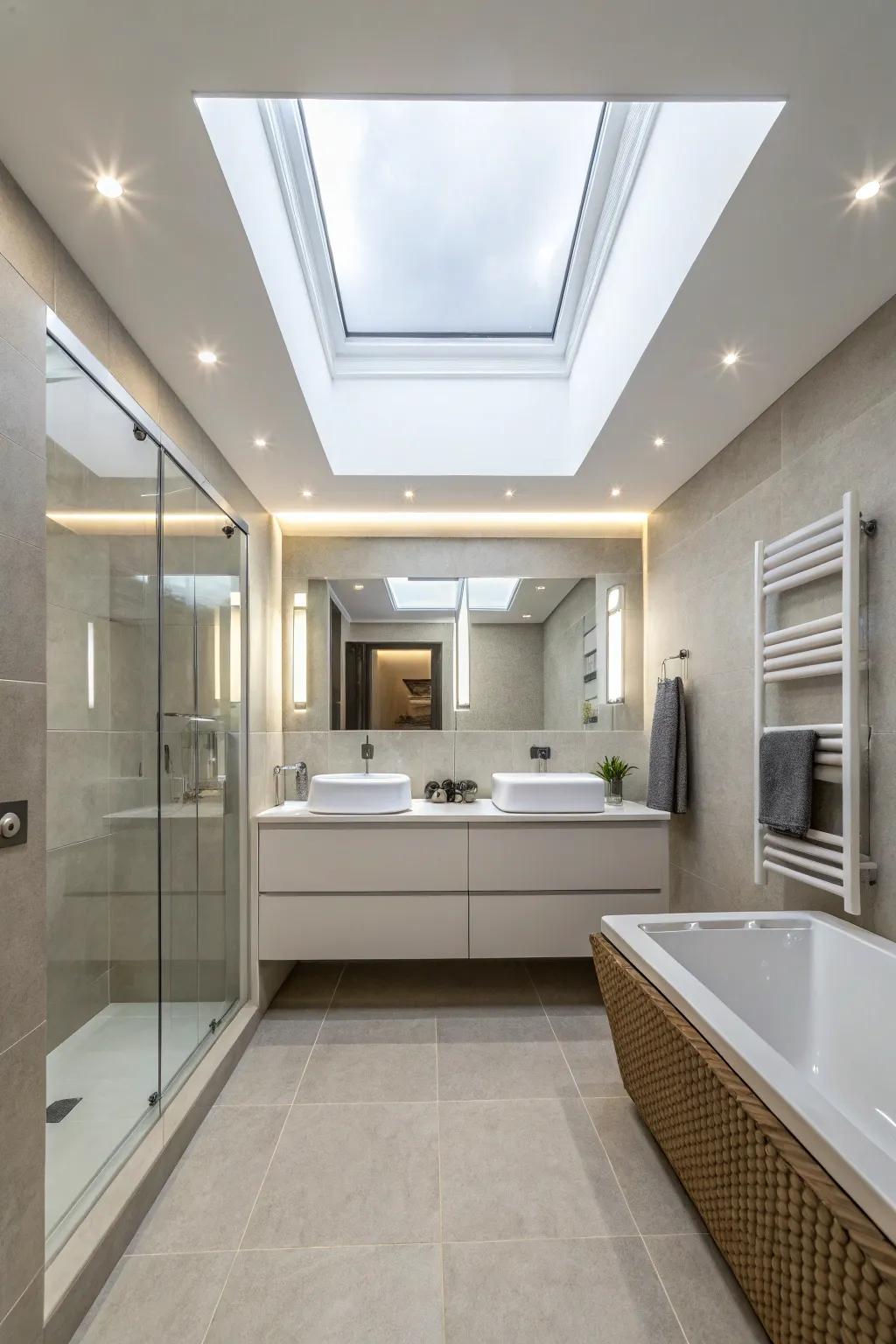 Integrated ceiling panels provide a smooth, modern lighting option.