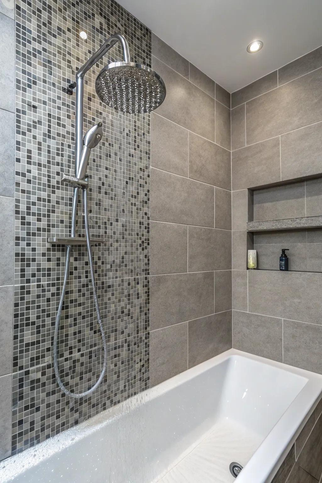 Elaborate mosaic blueprints adopting grey tiles.
