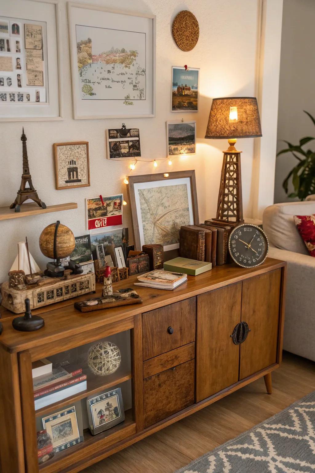 An eclectic collection on a credenza adds a personal story and charm.
