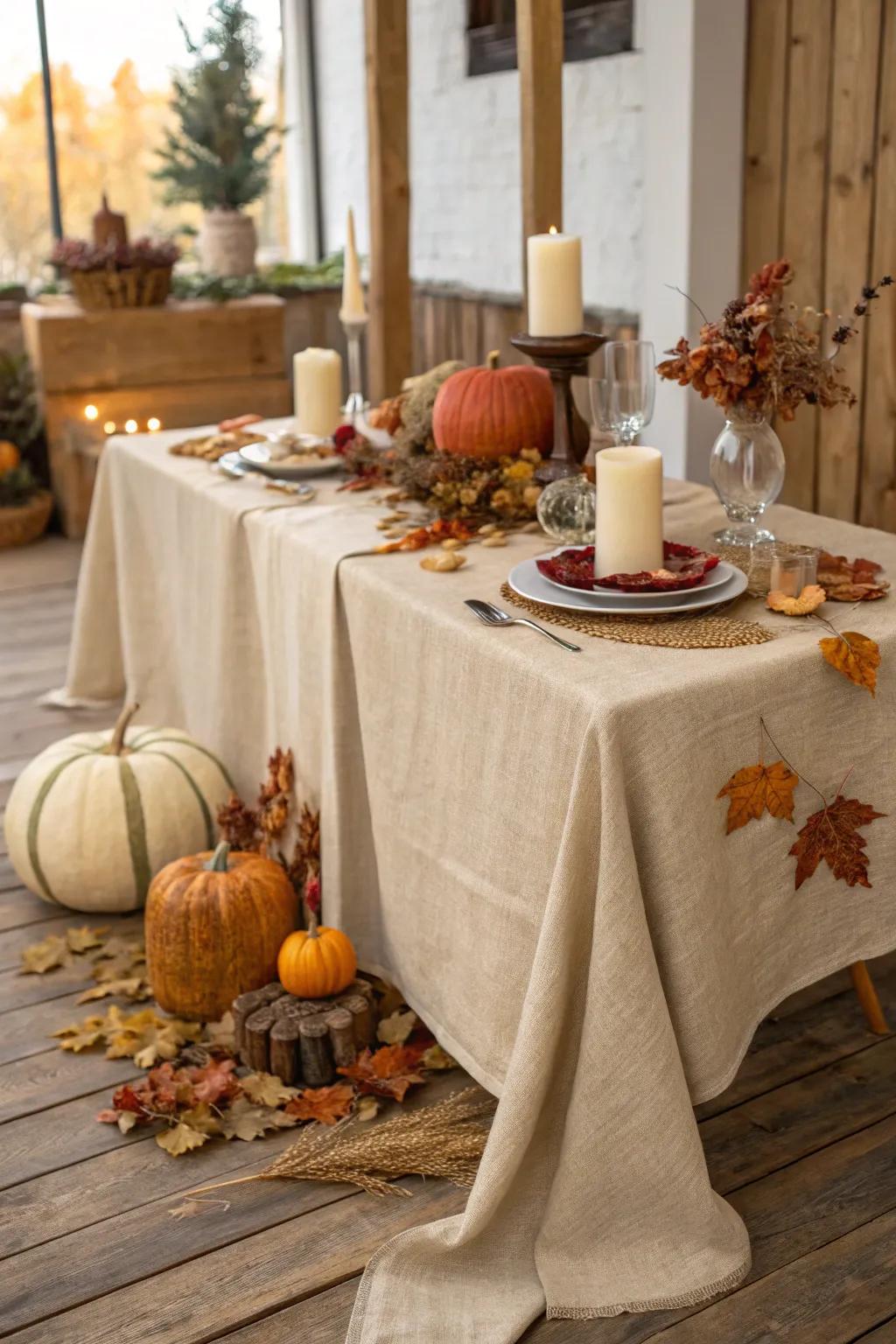 Inherent weaves append profundity and contrast to the configuration.