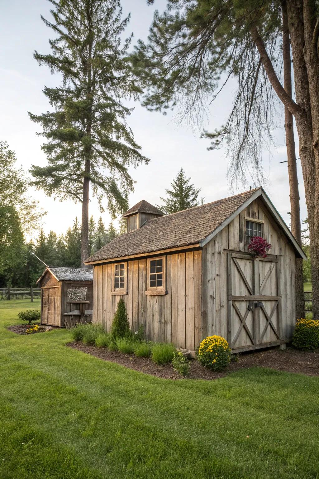 A barn-esque shed introducing practical charm to the landscape.