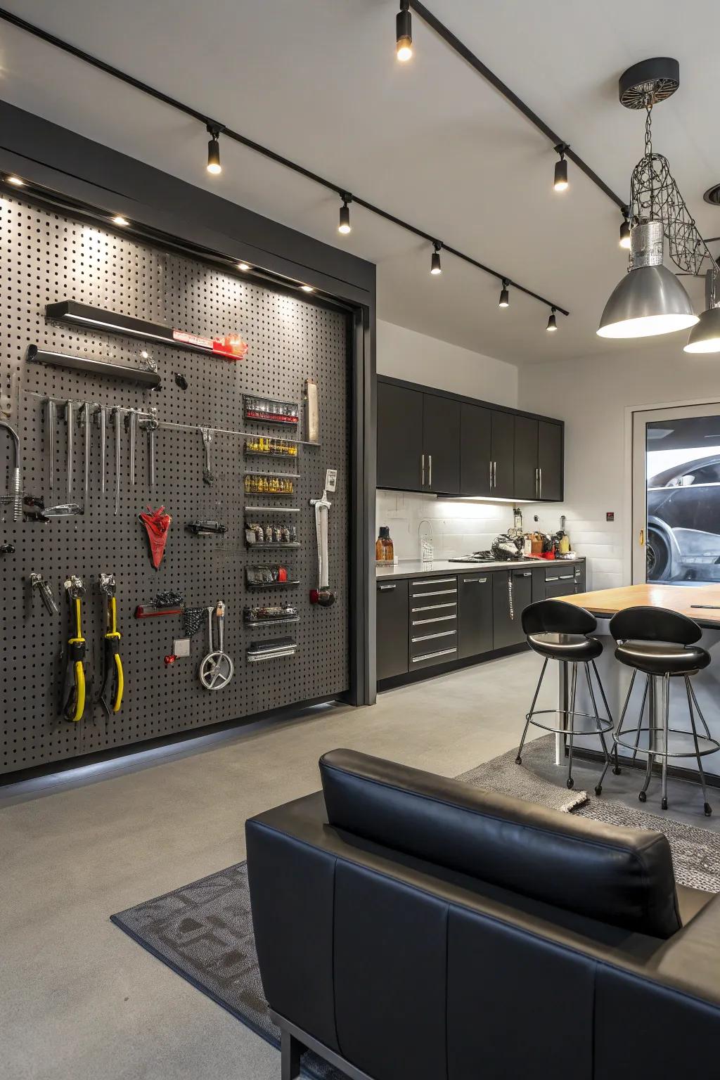 Organize with style using a pegboard wall.