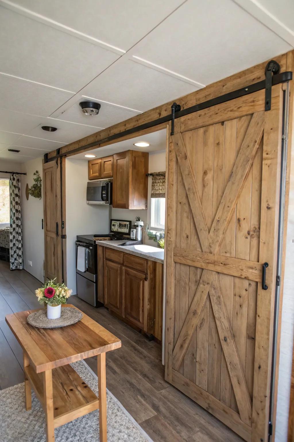 Rolling barn doors combine function with appeal.