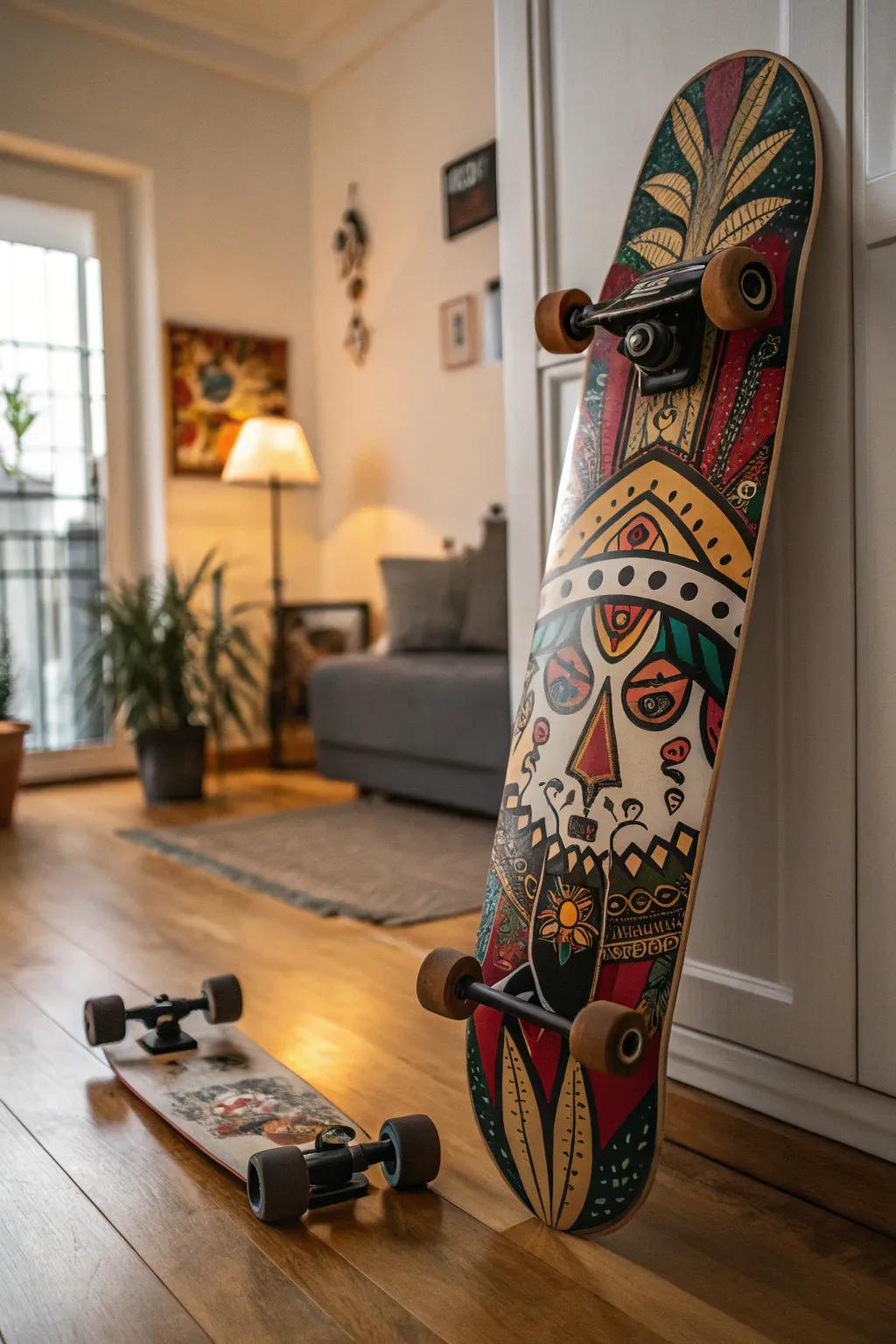 Show off global influences with culture skateboard art.
