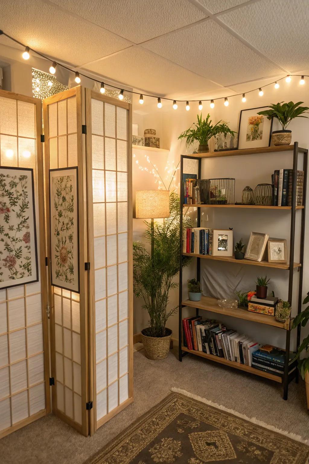 Artistic dividers delineate zones while sustaining openness.