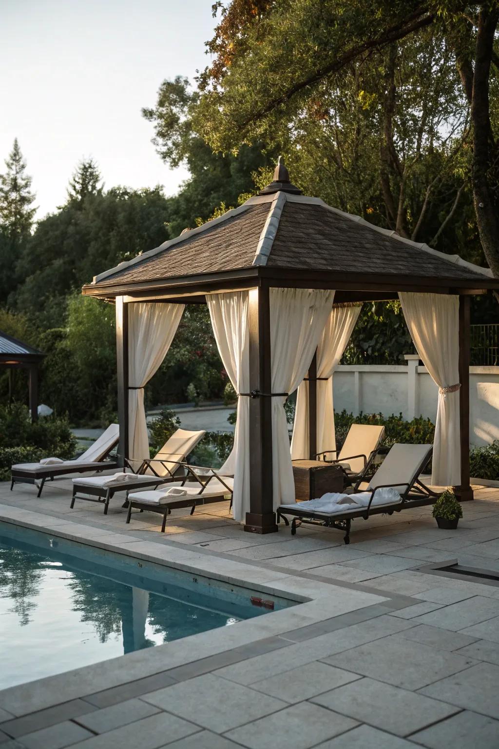 Relax poolside with a gazebo oasis.