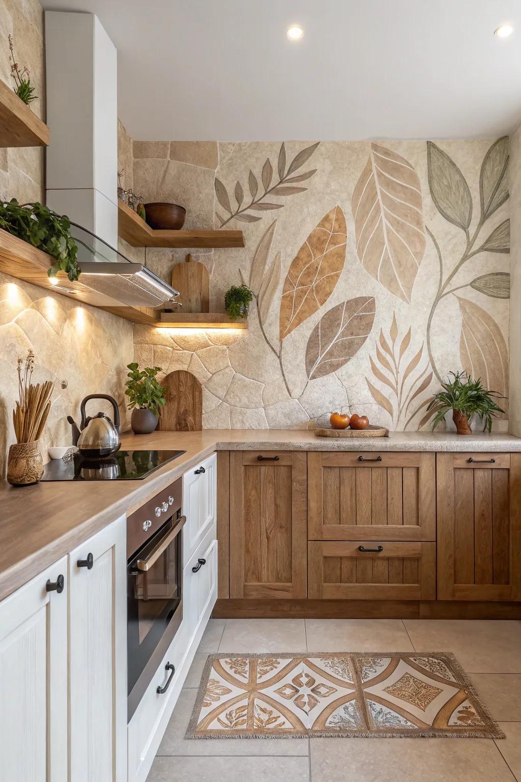 Establish a peaceful space with a nature-inspired backsplash.