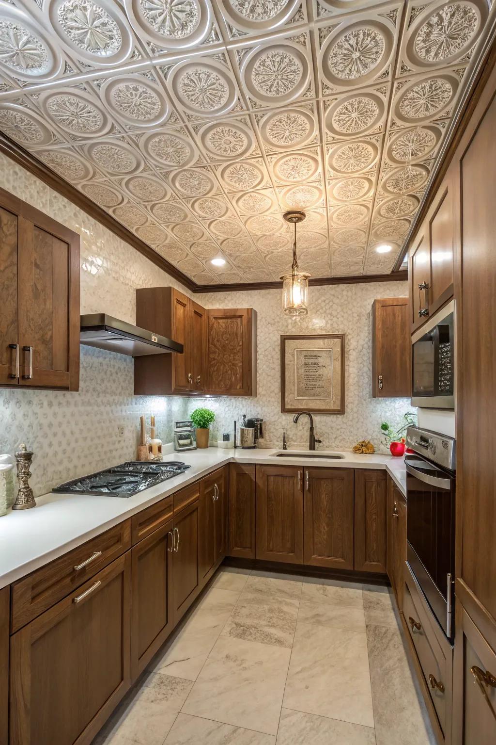 Ornamental ceiling blocks enhance small kitchens with impression and look.