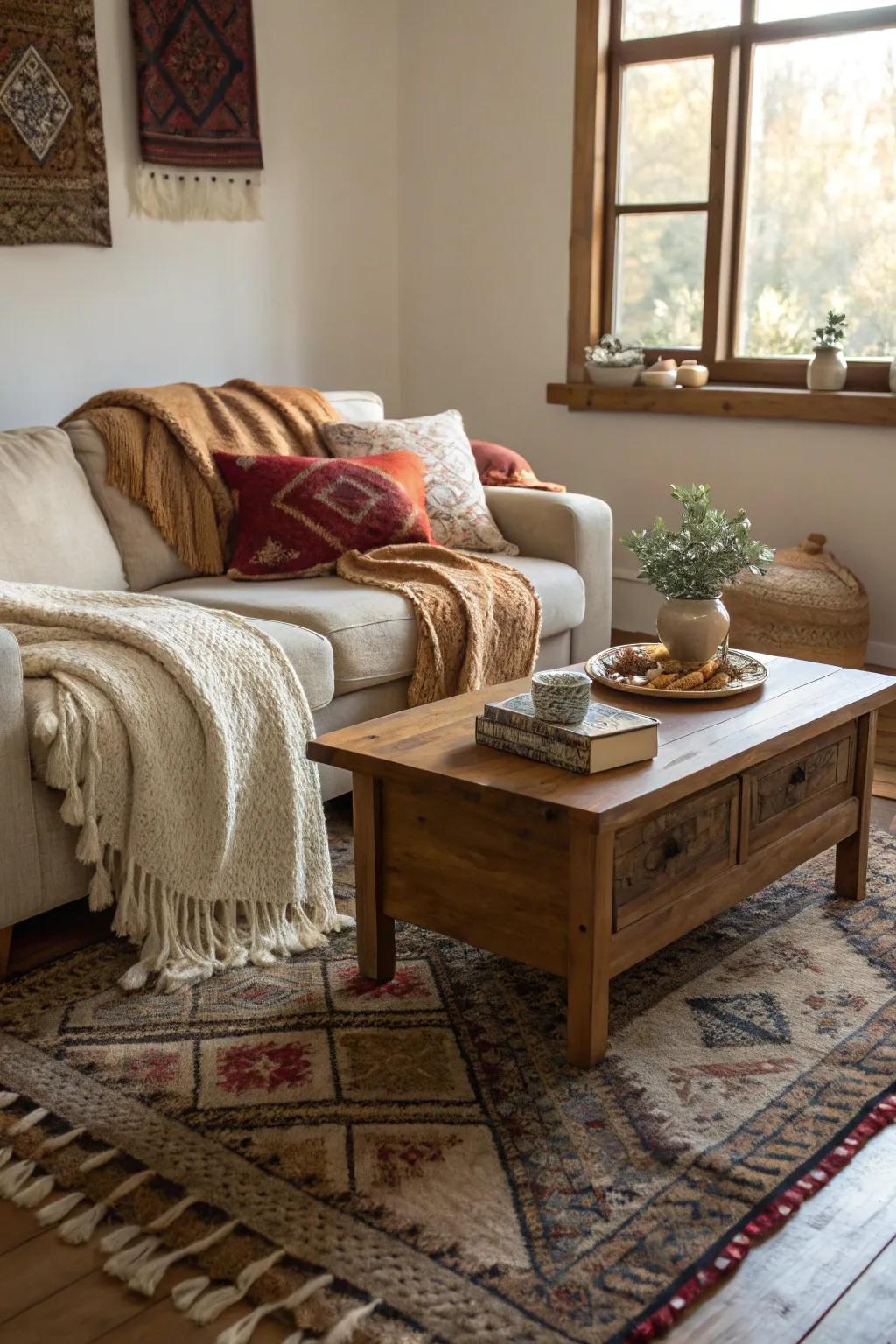 Layer textures to contribute warmth and dimension.