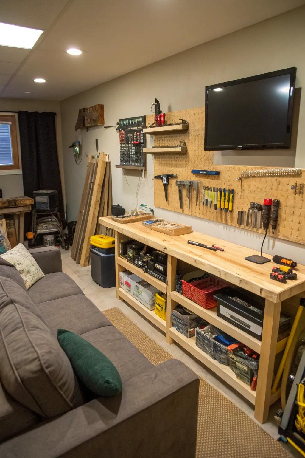 A DIY zone with tools and materials lets you be creative and escape into hands-on projects.