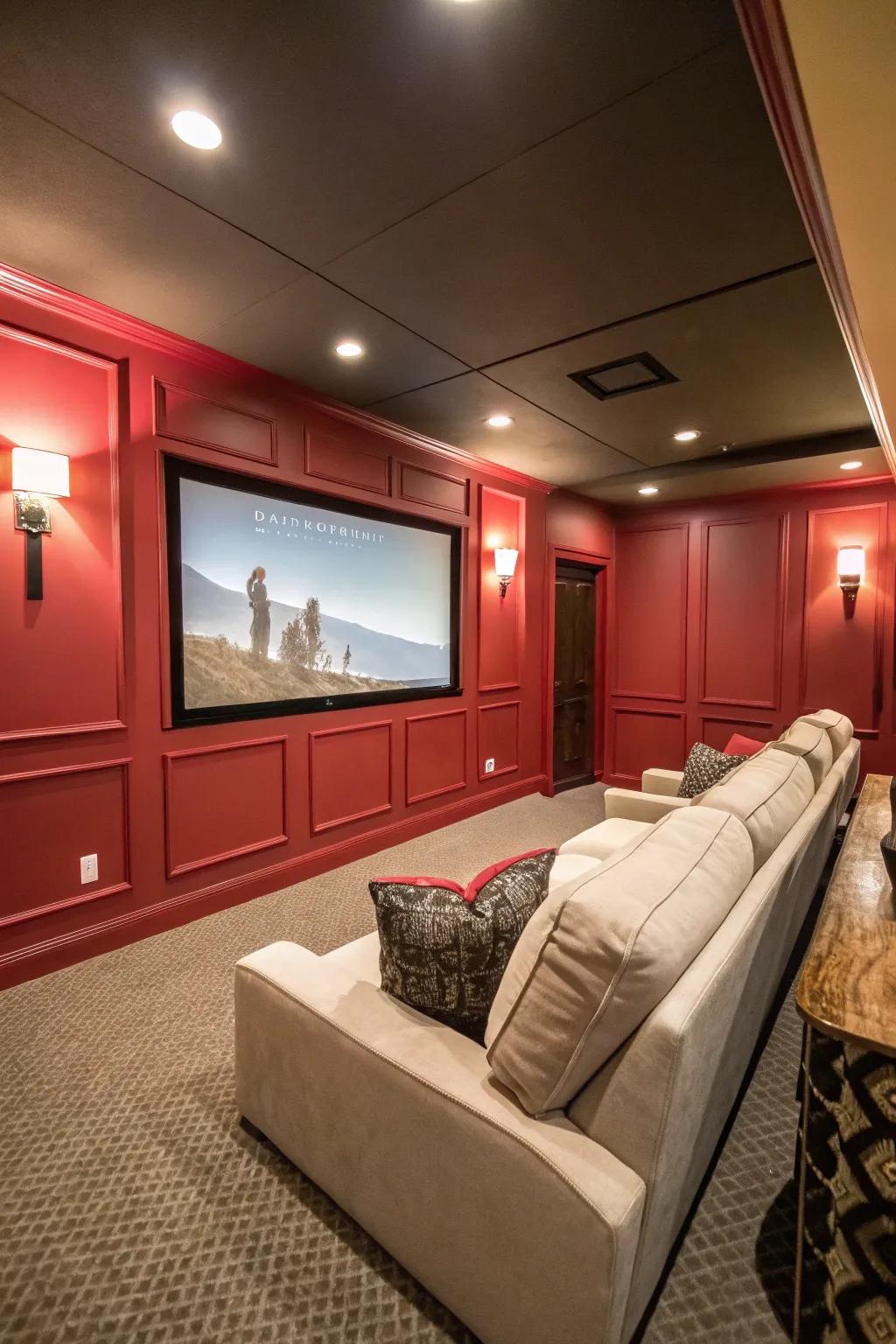 Enhance the cinematic ambiance with a striking feature wall.