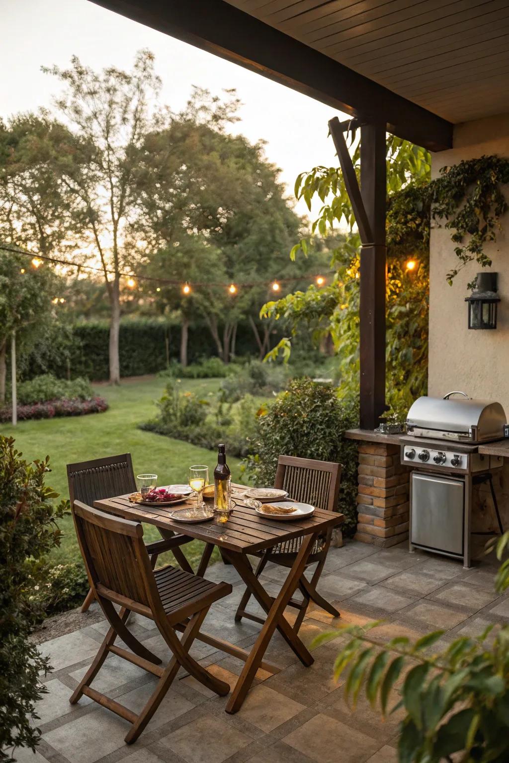 Small dining nooks make eating outdoors special.