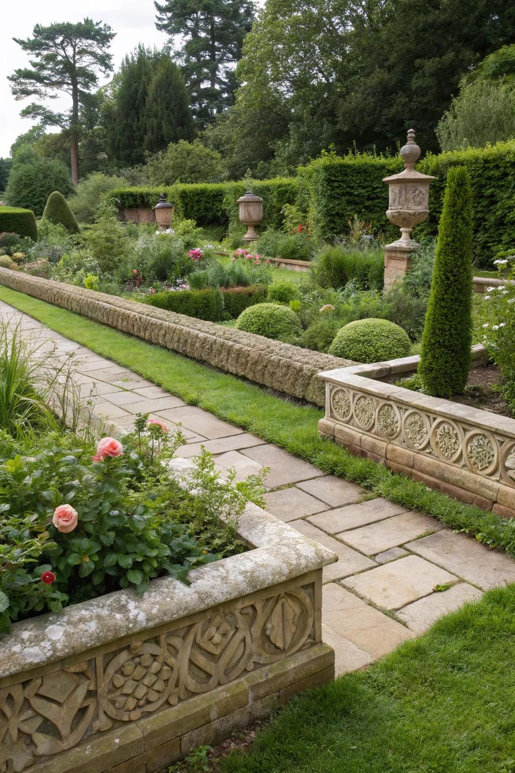 Ornamental rock fringes that delineate and beautify garden expanses.
