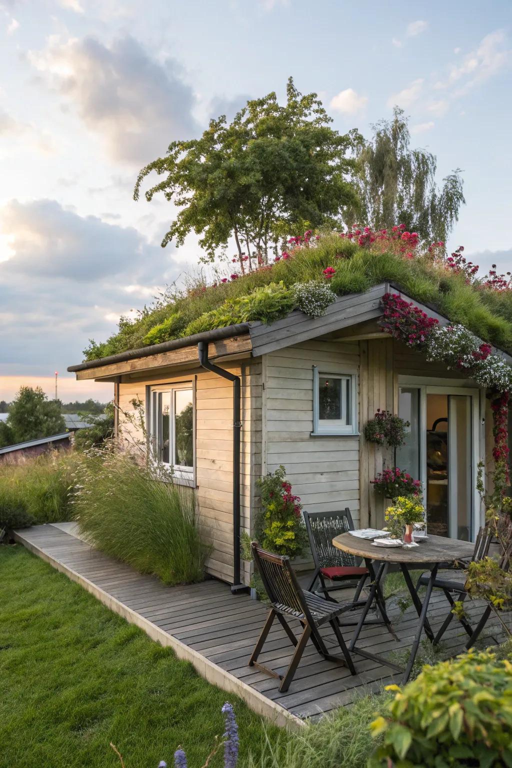 Rooftop gardens offer a unique blend of nature and living space in small houses.