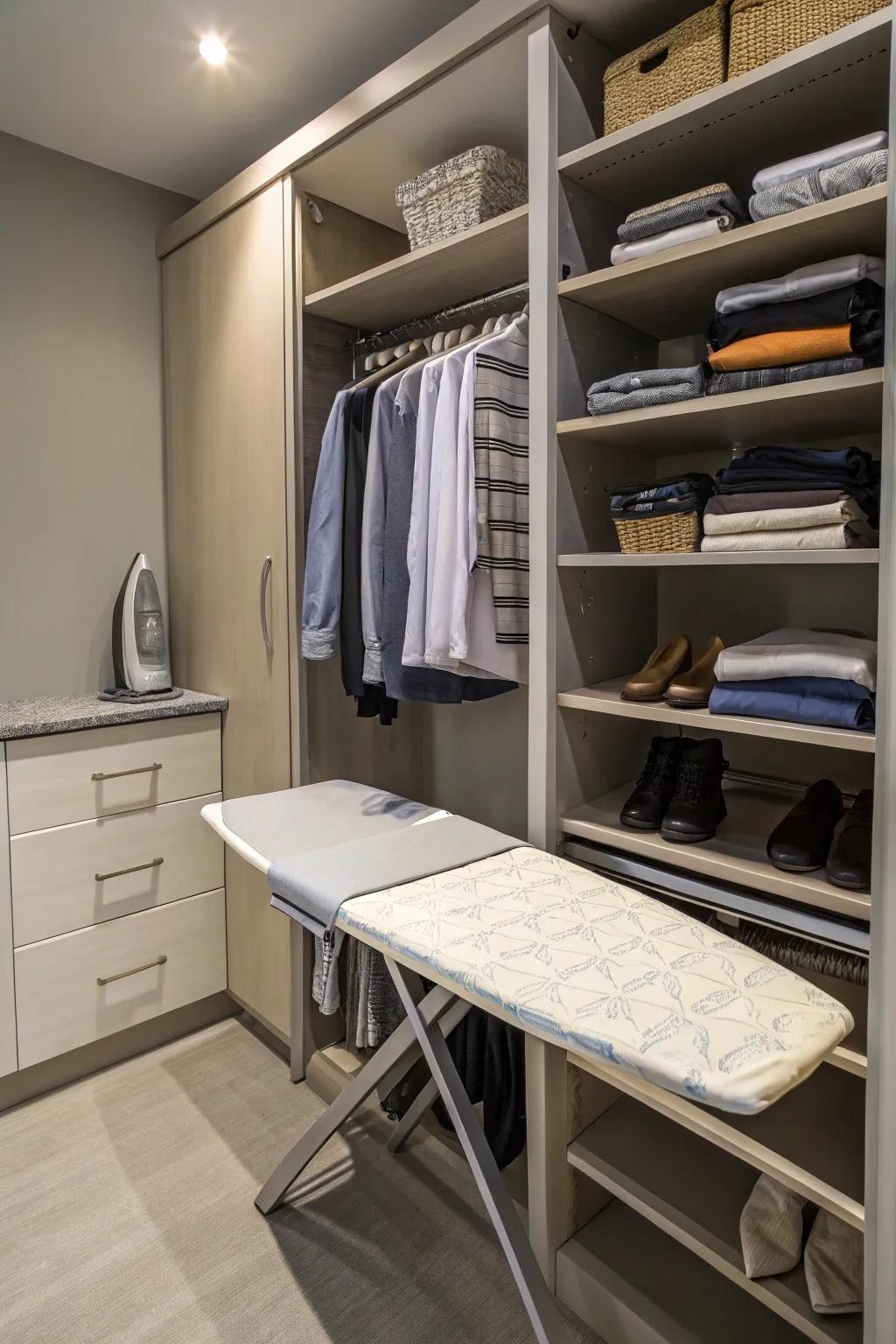 A pull-out ironing surface introduces practicality.
