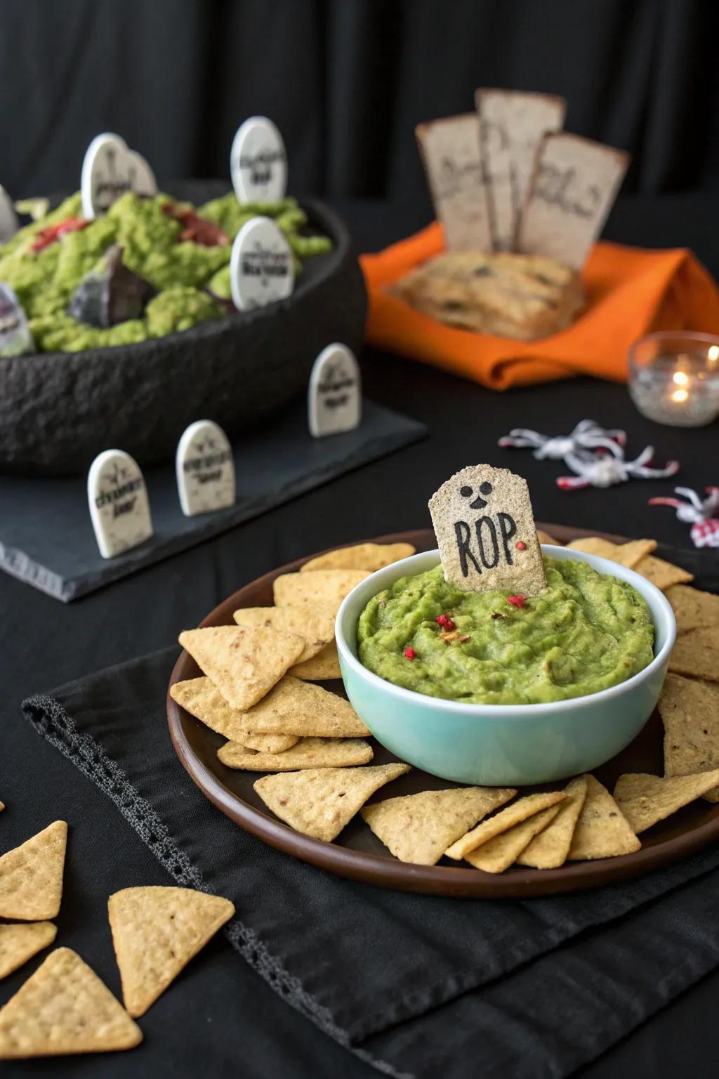 Eerie garden dip turning snack time into a spooky event.