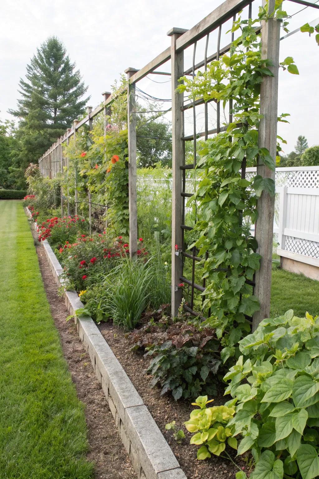Skyward planting maximizes area in more modest garden segments.